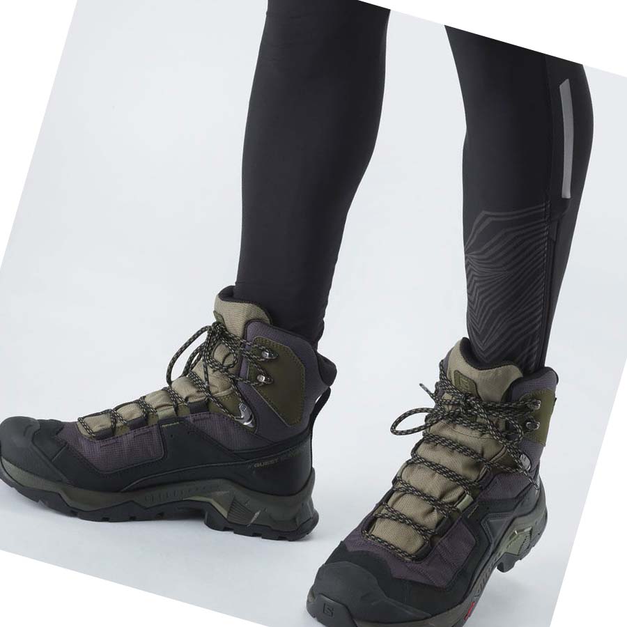 Tenis Senderismo Salomon QUEST ELEMENT GORE-TEX Hombre Negros Verde Oliva | MX 3549AHK